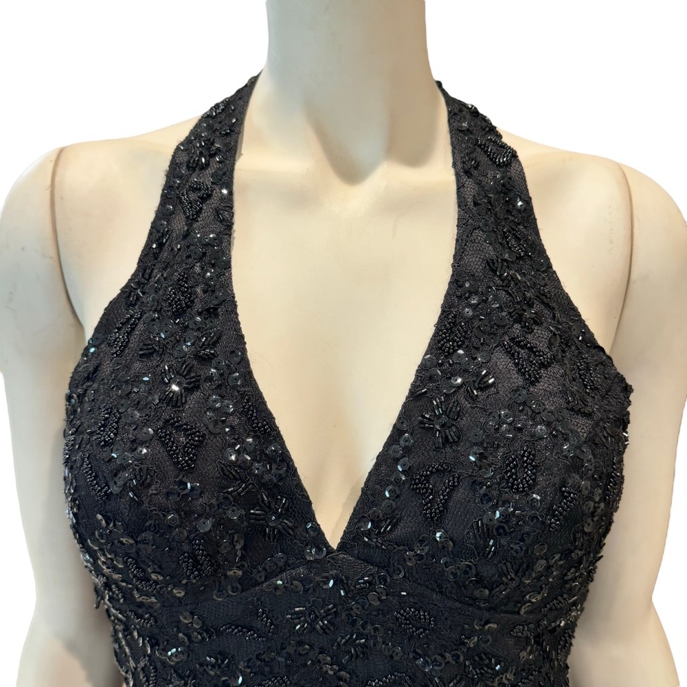 Vintage Beaded and Sequined Satin Halter Corset Gown - Picture 4 of 13